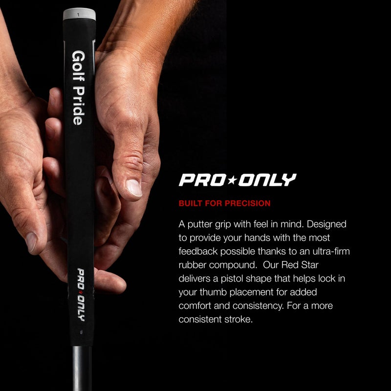 Golf Pride Pro Only Golf Putter Grip - Firm All-Rubber Grip for Comfort & Feedback - Traditional Streamlined Shape - Red Star, Pistol - Image 2